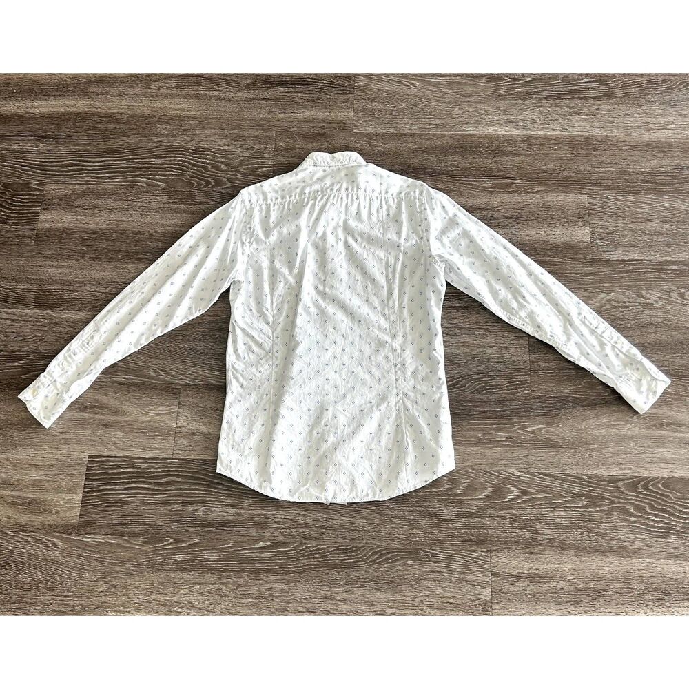 Massimo Dutti 100% Cotton White Button-Up Shirt Blue Embroidered Dot Men's Small - Picture 4 of 10